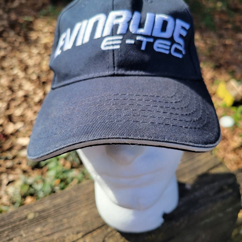 Evinrude Motor Hat E-Tec Adjustable Hat Strap Navy Blue Embroidered Cap Boats